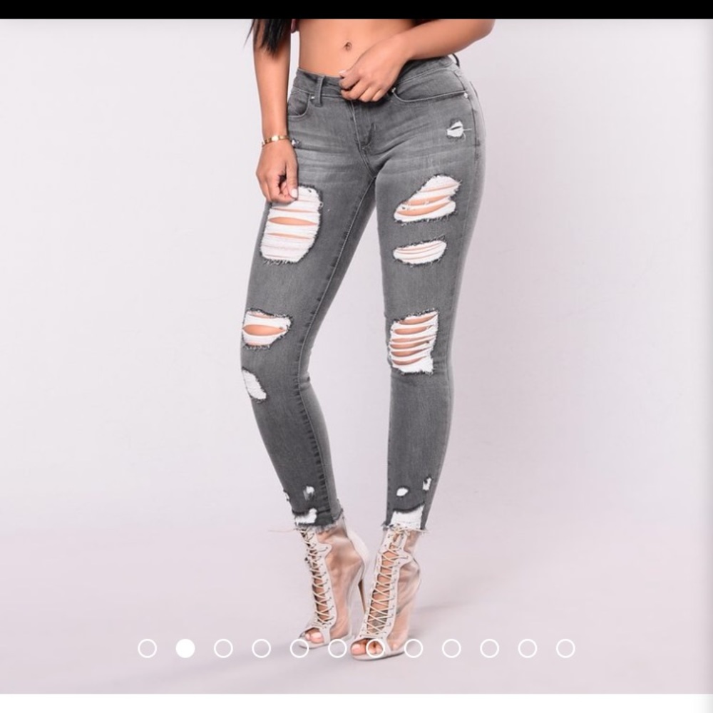 Grey Distressed Fashion Nova Jeans